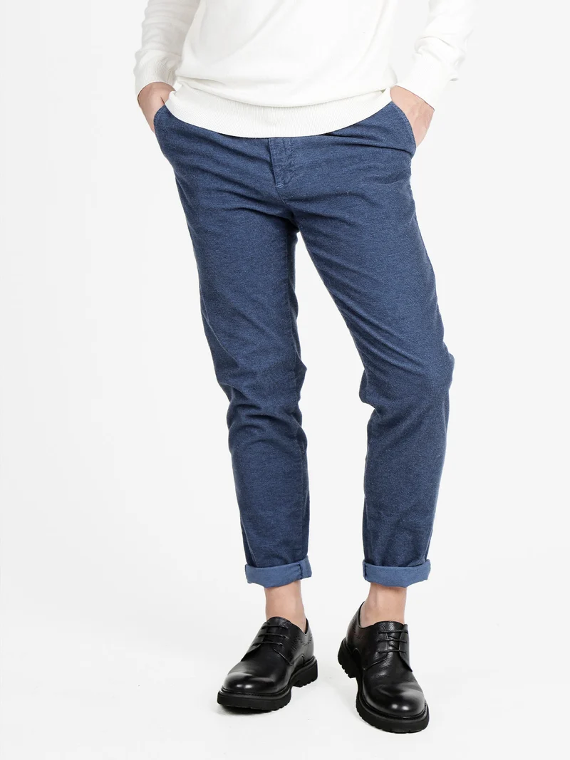 Pantaloni casual da uomo slim fit in flanella - blu