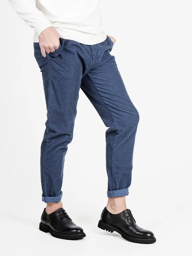 Pantaloni casual da uomo slim fit in flanella - blu