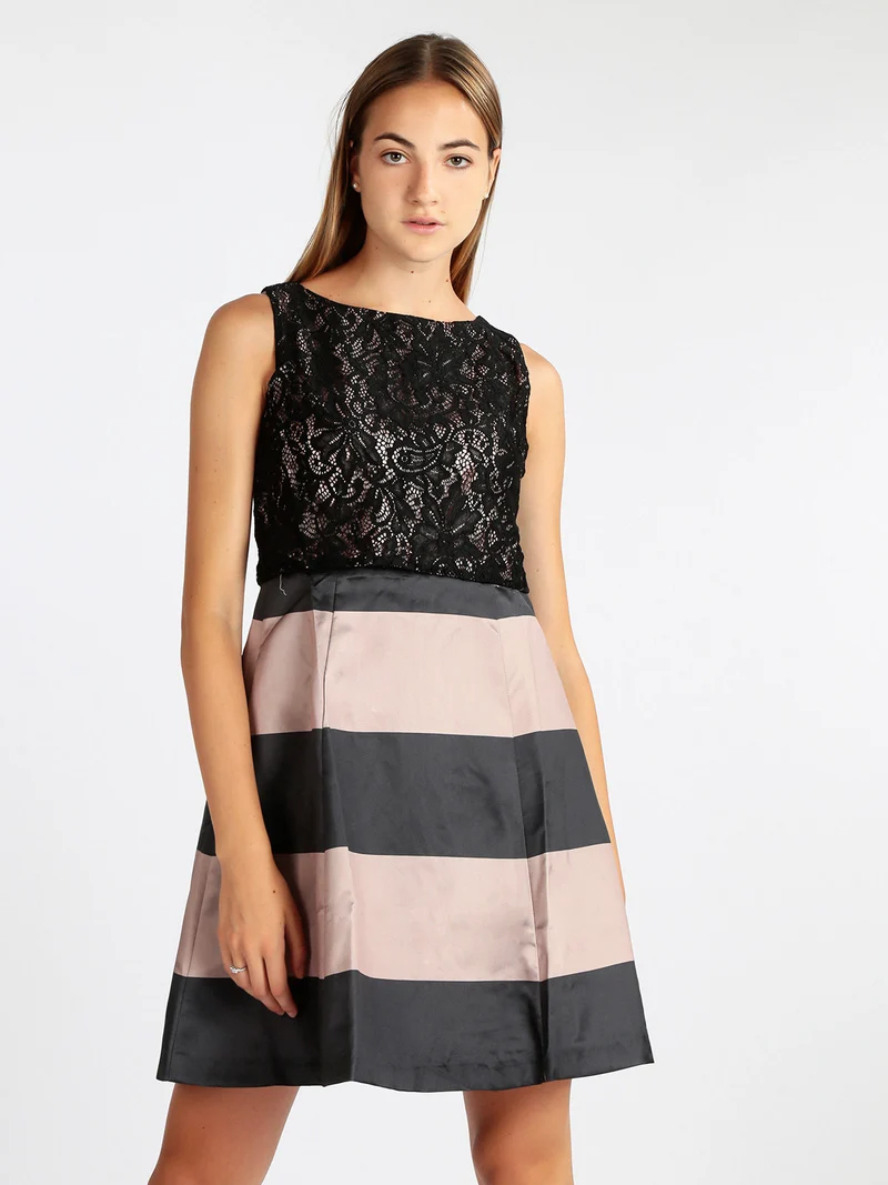 Abito donna smanicato con pizzo - nero