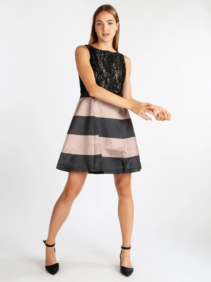 Abito donna smanicato con pizzo - nero