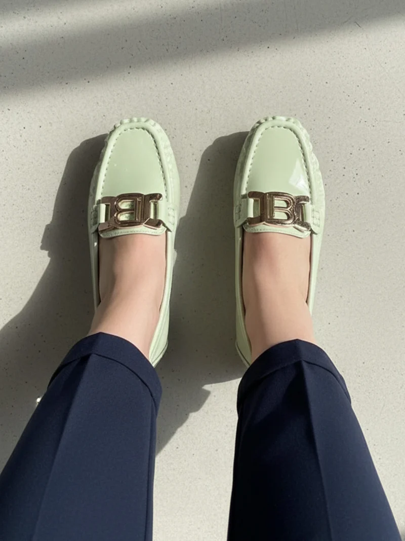 Mocassini donna in effetto lucido - verde chiaro