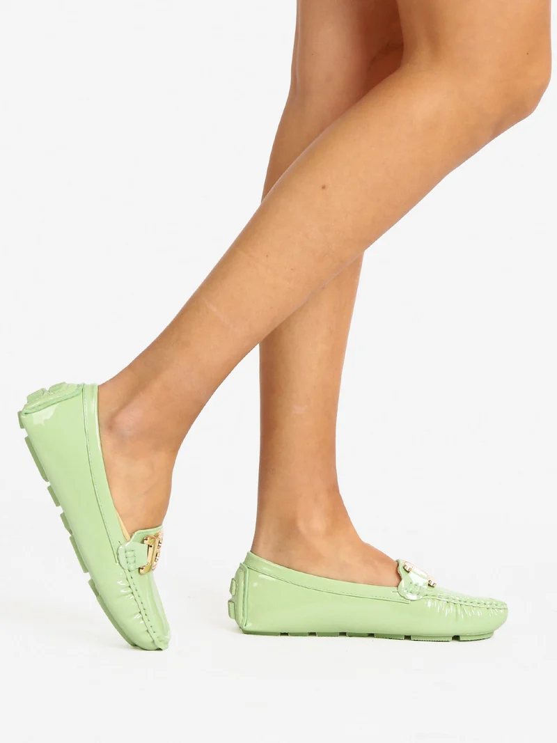Mocassini donna in effetto lucido - verde chiaro
