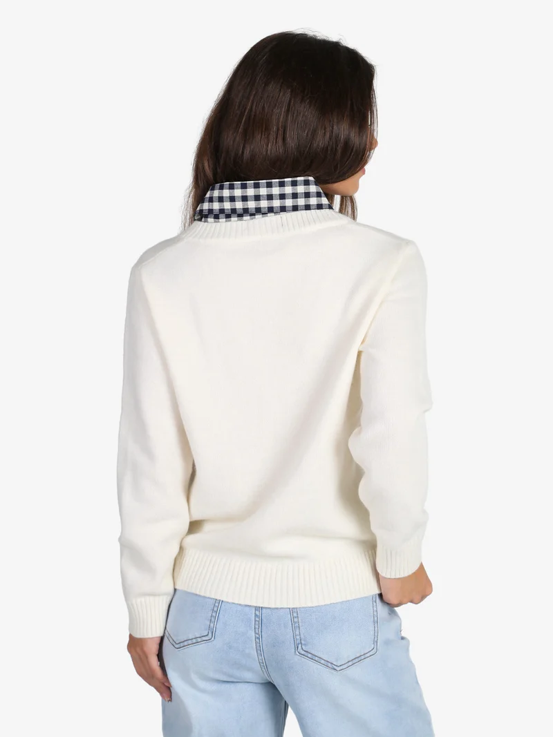 Maglione donna oversize con collo a camicia - panna