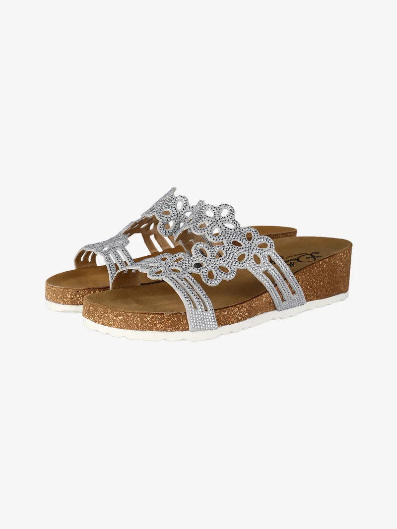Ciabatte donna con strass e zeppa - argento