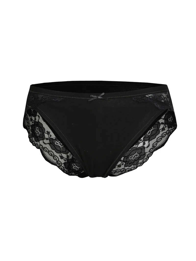 Slip in cotone bielastico con pizzo - nero