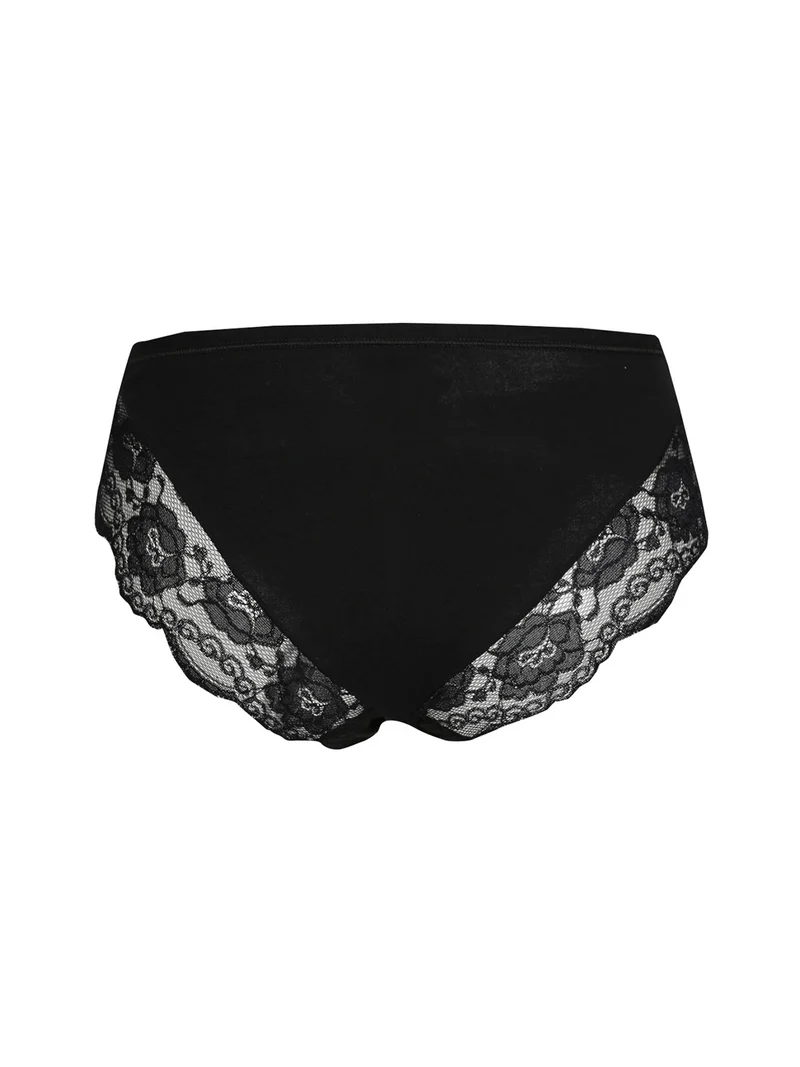 Slip in cotone bielastico con pizzo - nero