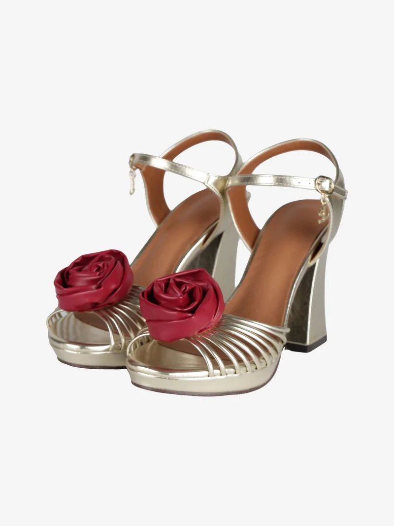Sandali alti donna con rosa - oro
