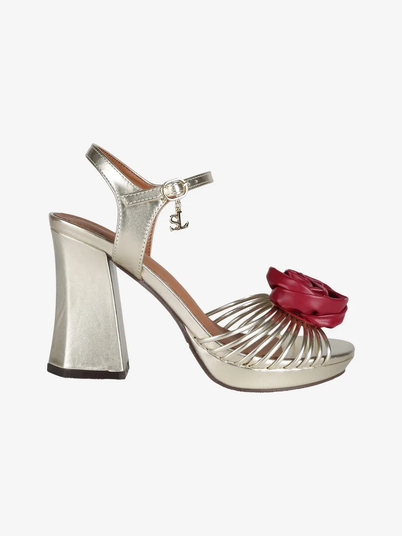 Sandali alti donna con rosa - oro