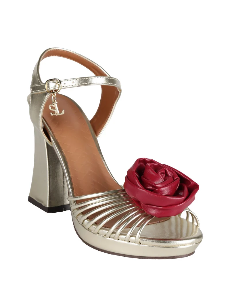 Sandali alti donna con rosa - oro