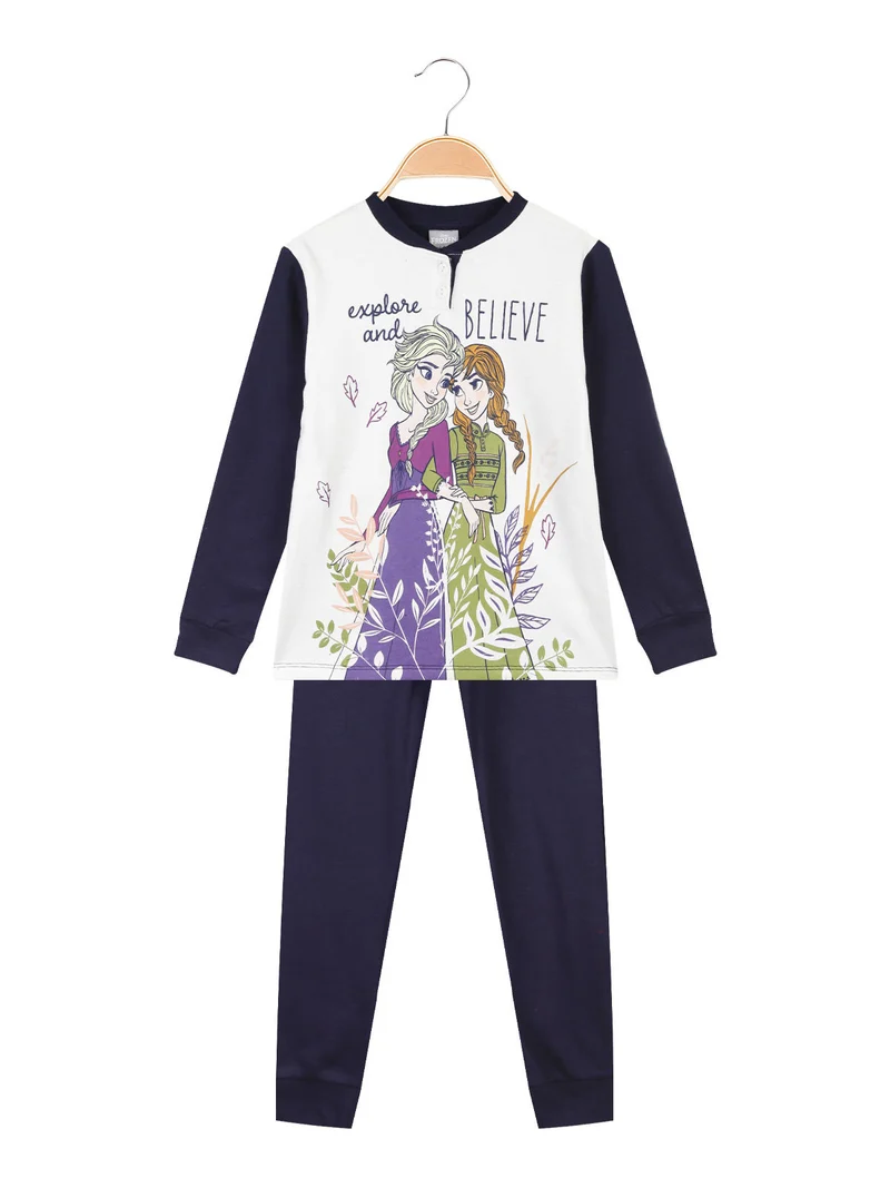 Pigiama da bambina in cotone felpato - blu scuro