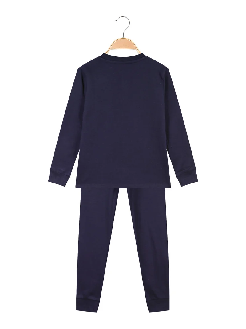 Pigiama da bambina in cotone felpato - blu scuro