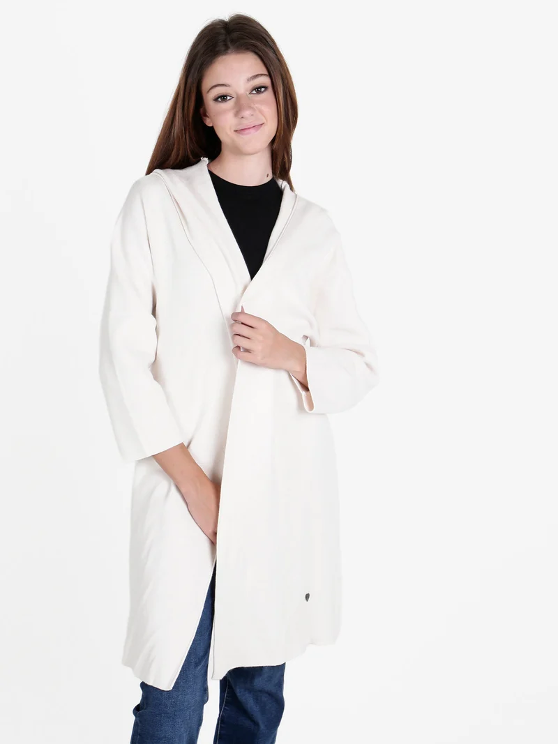Cardigan in maglia da donna con cappuccio - panna