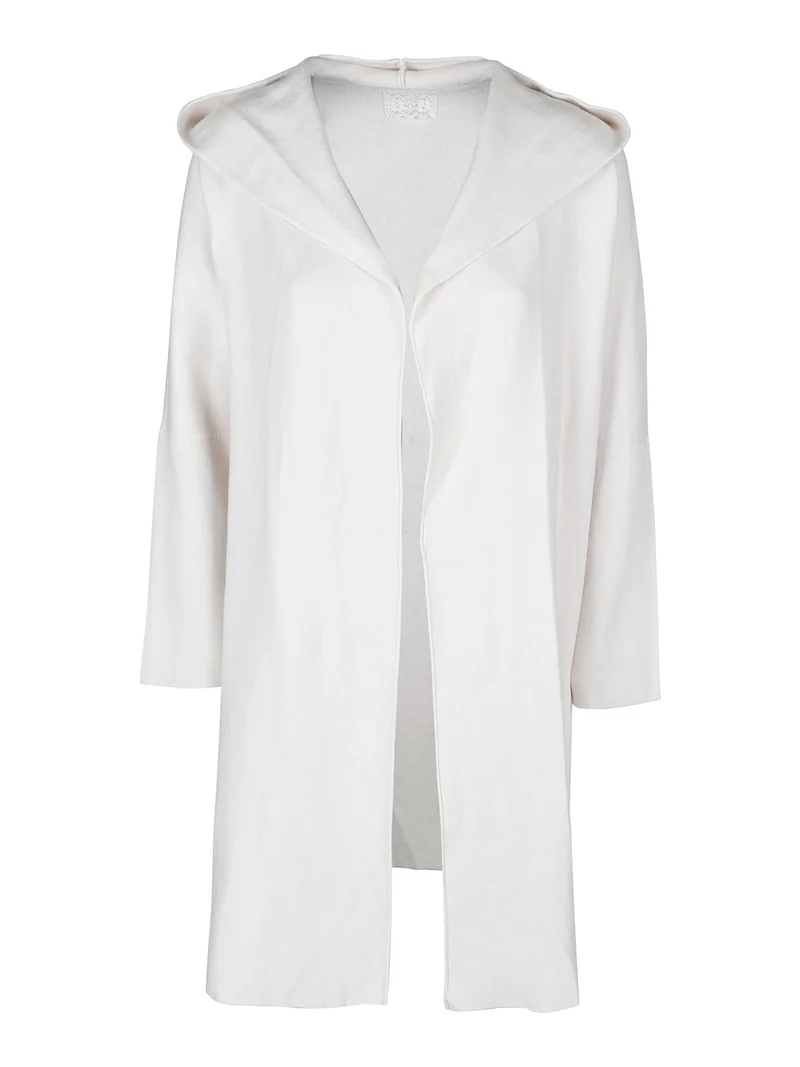 Cardigan in maglia da donna con cappuccio - panna