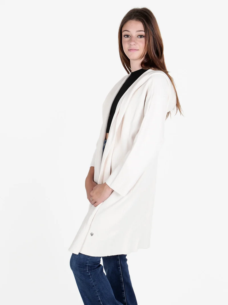 Cardigan in maglia da donna con cappuccio - panna