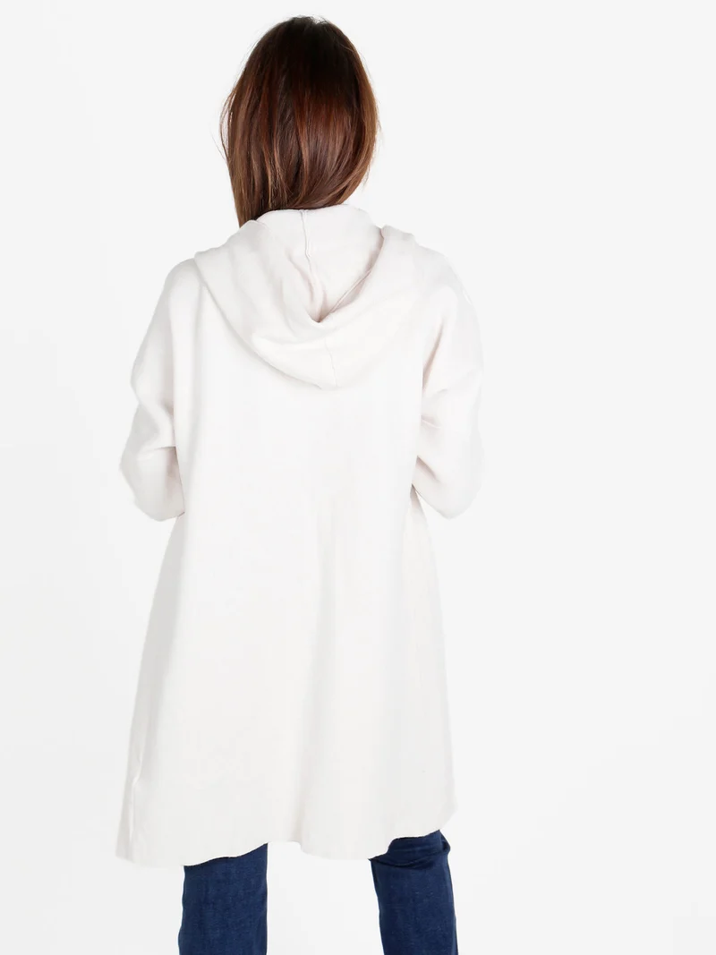 Cardigan in maglia da donna con cappuccio - panna