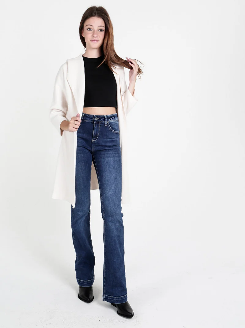 Cardigan in maglia da donna con cappuccio - panna