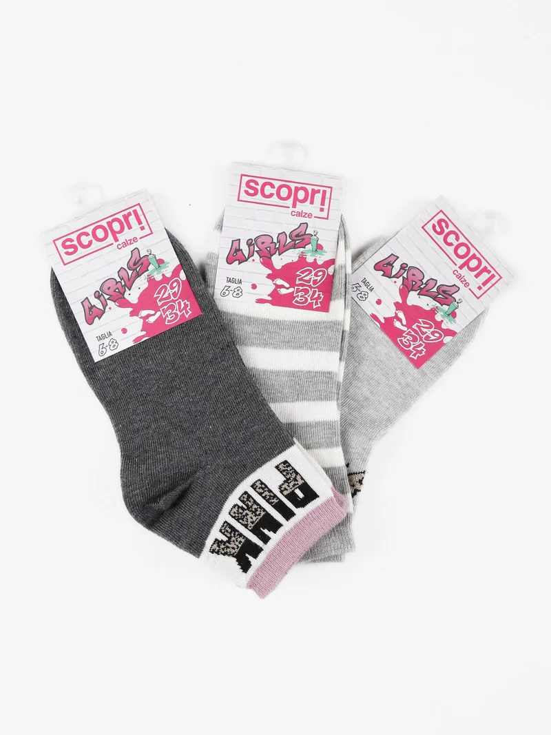 Calze corte da bambina confezione da 3 paia - grigio