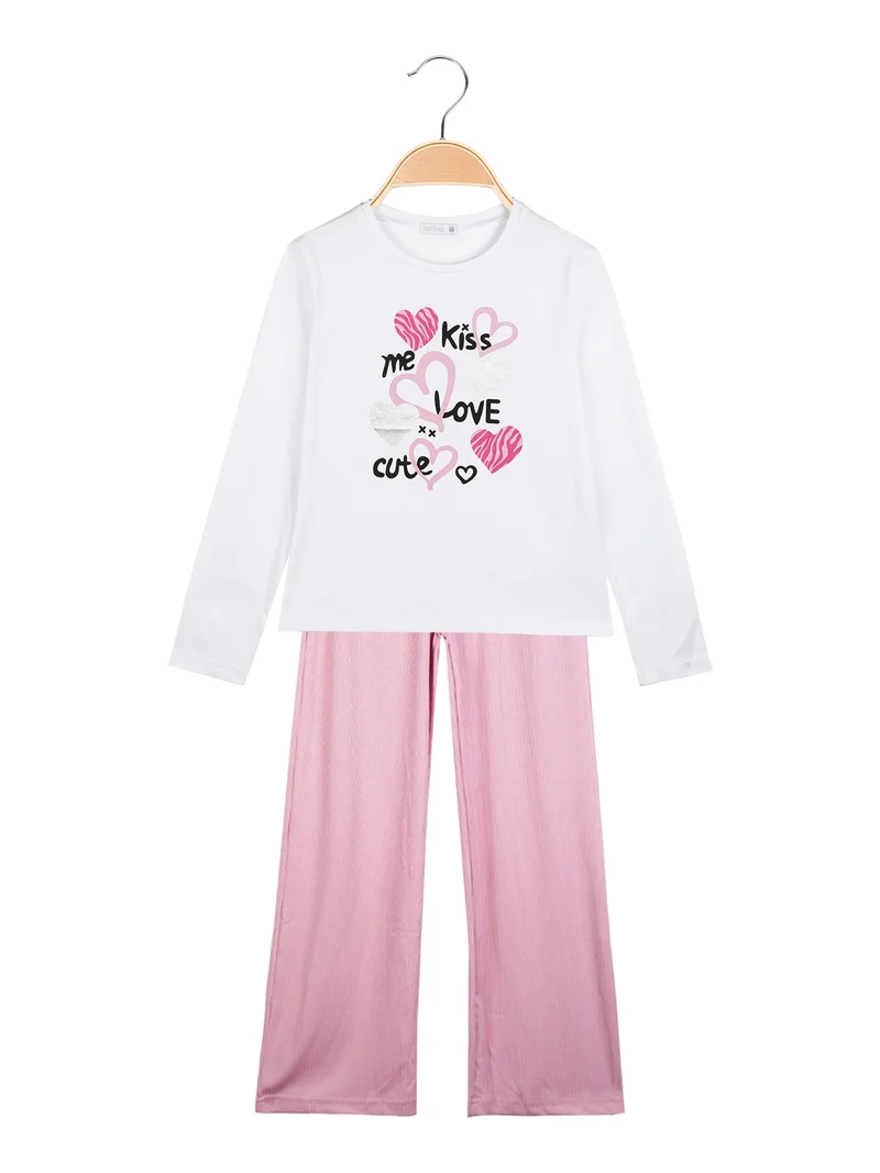 Completo da bambina con t-shirt + pantapalazzo - bianco