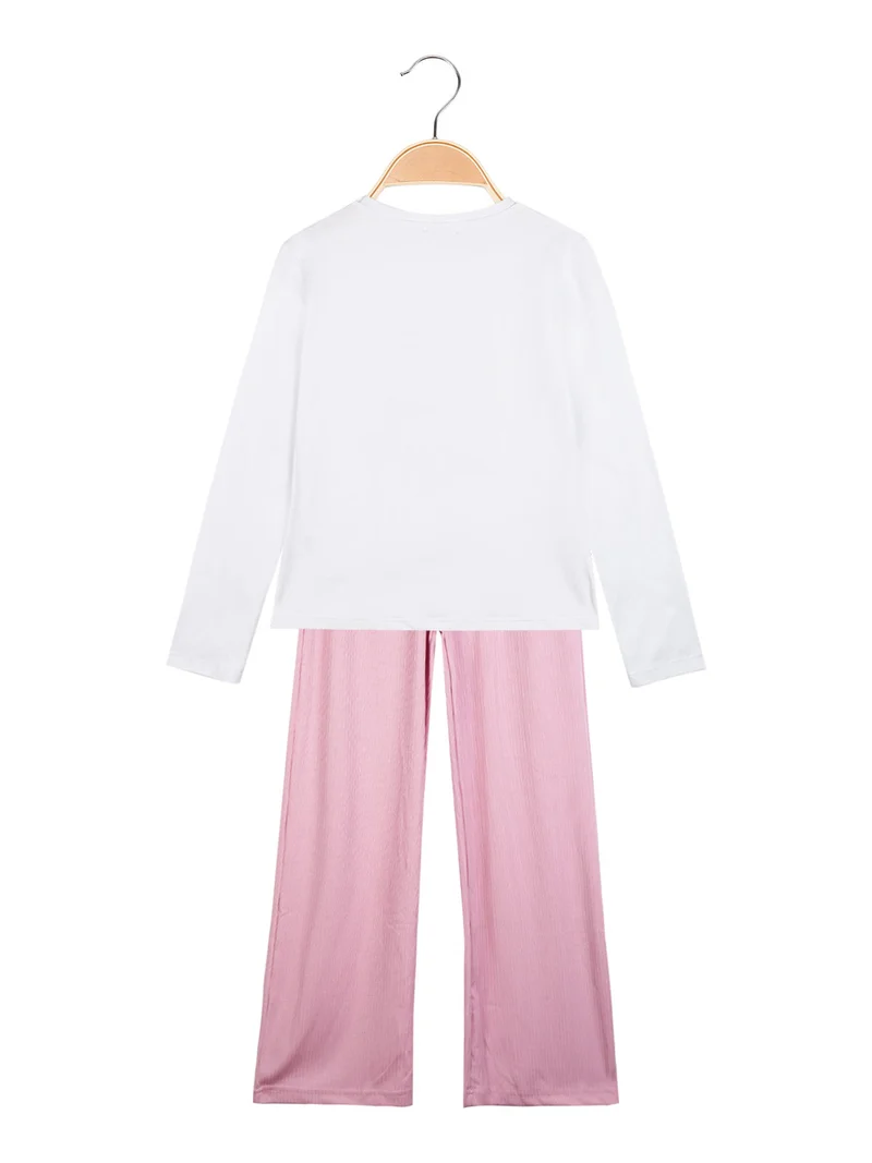 Completo da bambina con t-shirt + pantapalazzo - bianco