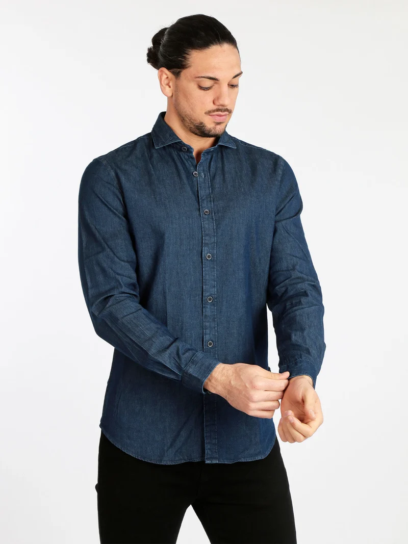 Camicia uomo in cotone effetto jeans