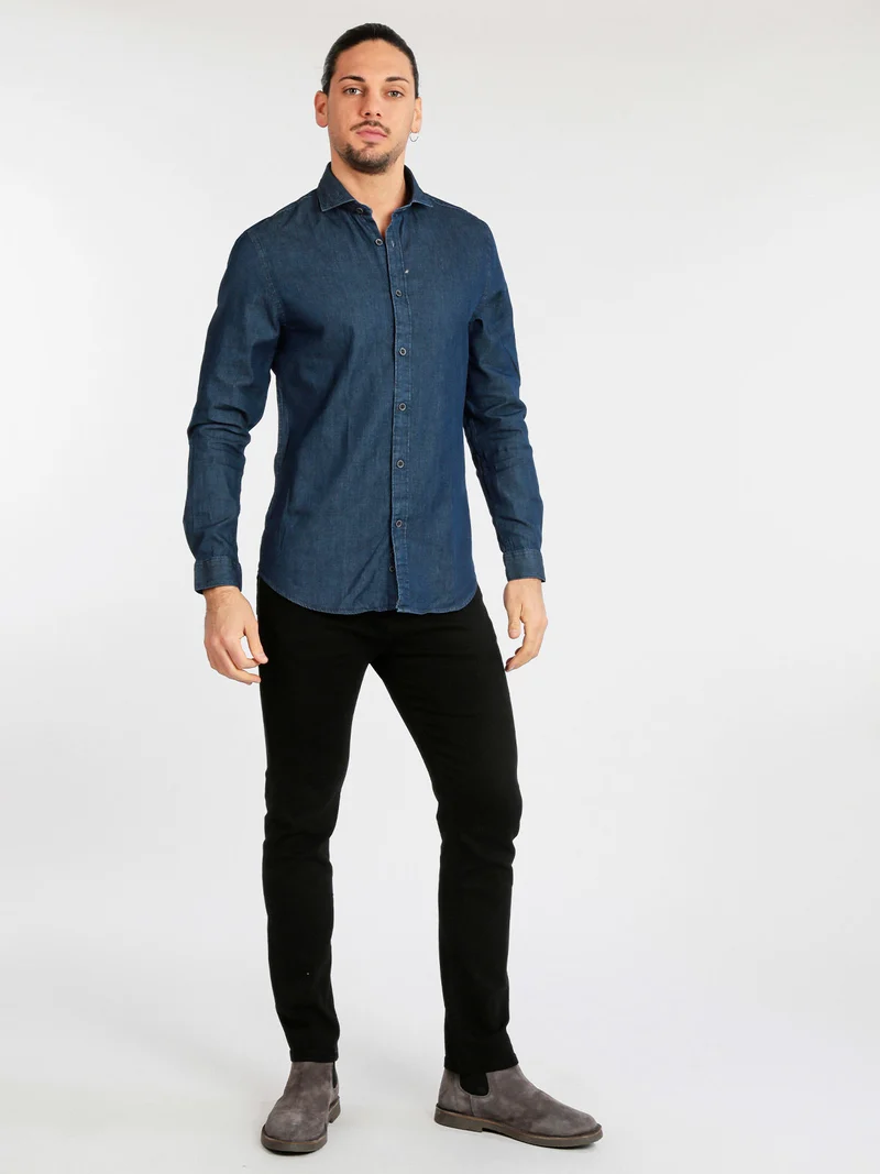 Camicia uomo in cotone effetto jeans