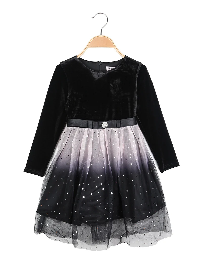 Vestito elegante da bambina in velluto e tulle - nero