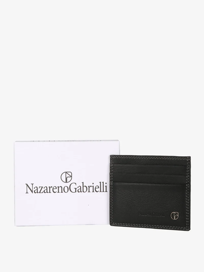 Portatessere in pelle da uomo - nero