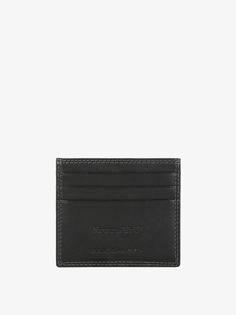 Portatessere in pelle da uomo - nero