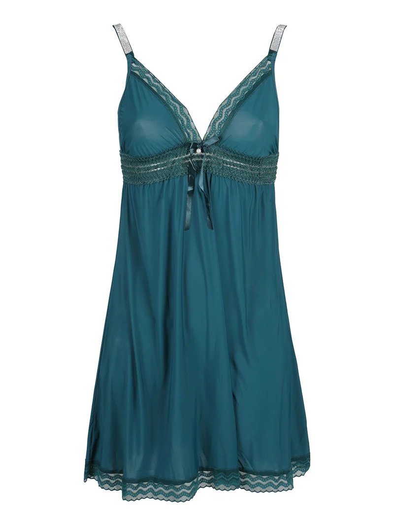 Baby doll con strass e pizzo+ perizoma - verde