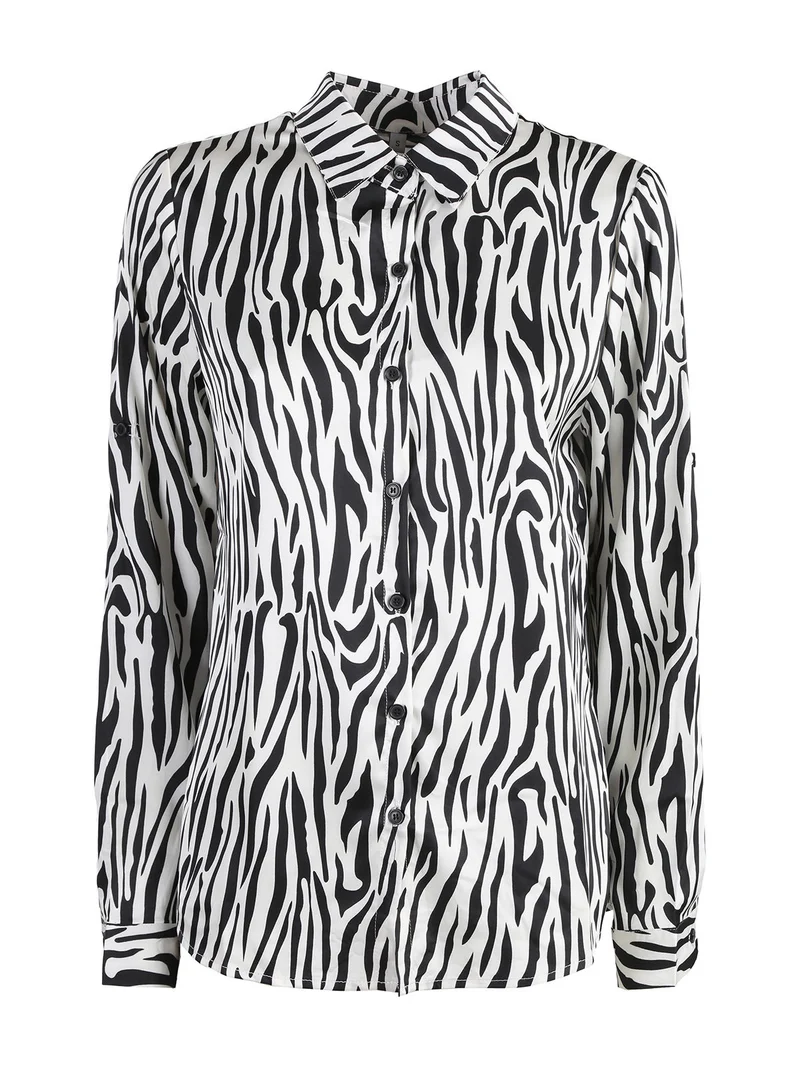 Camicia donna con stampe bicolore a maniche lunghe - bianco