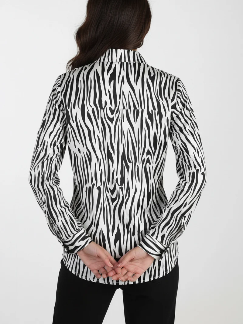 Camicia donna con stampe bicolore a maniche lunghe - bianco
