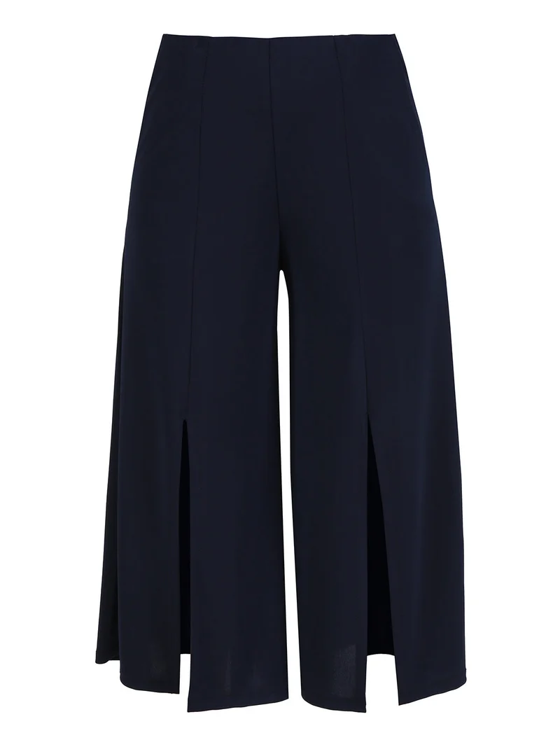 Pantaloni donna a gamba larga con spacco centrale - blu scuro