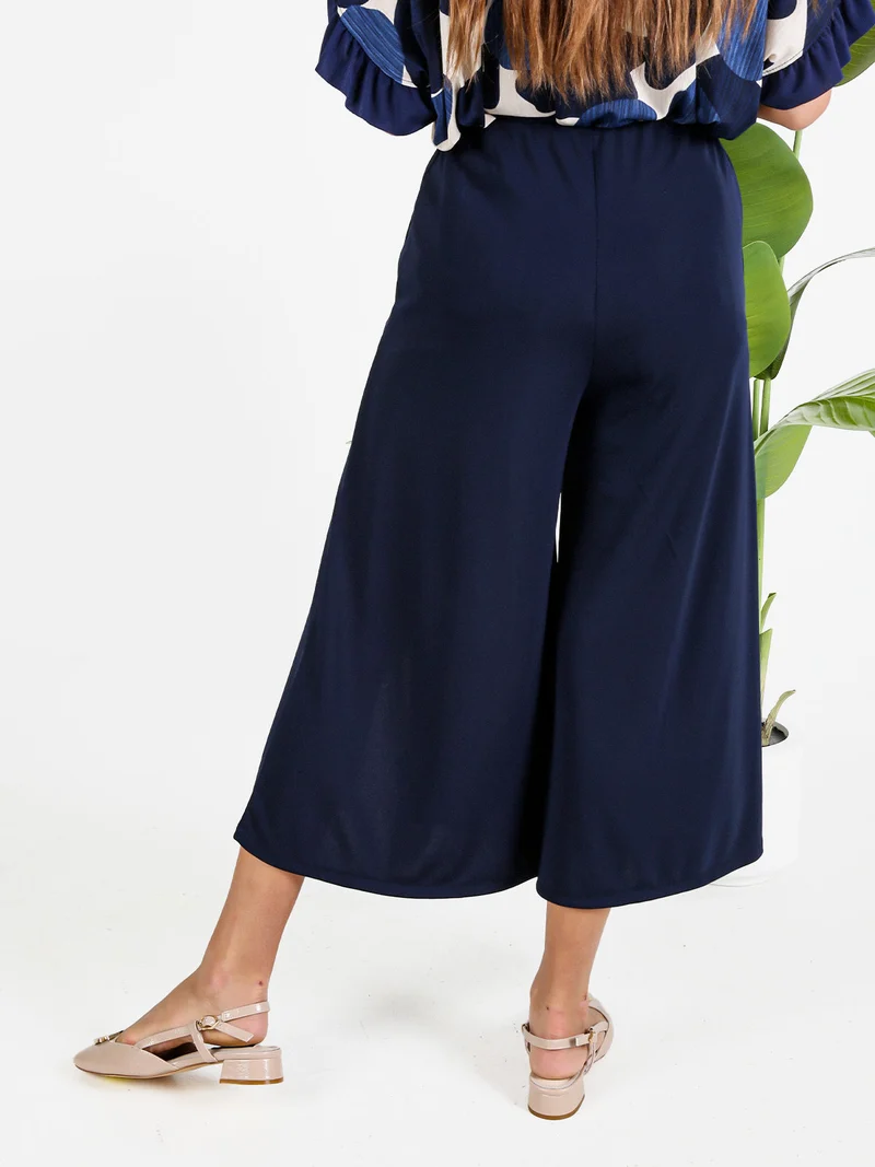 Pantaloni donna a gamba larga con spacco centrale - blu scuro