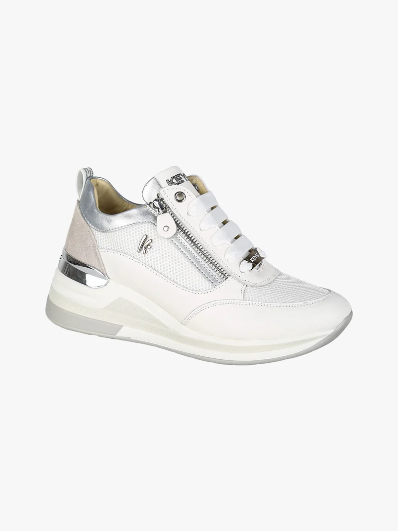 Sneakers donna in pelle con zeppa - bianco