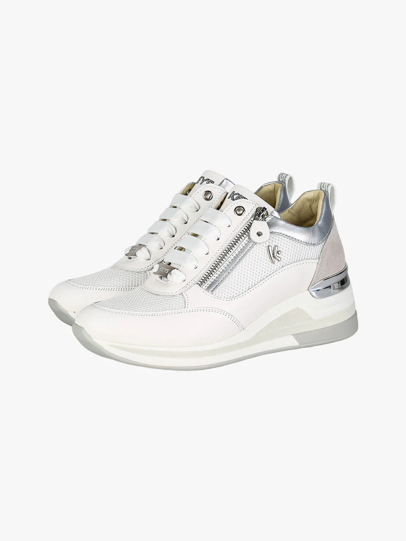 Sneakers donna in pelle con zeppa - bianco