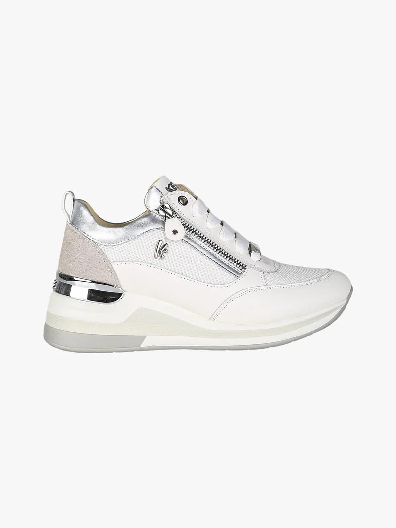 Sneakers donna in pelle con zeppa - bianco