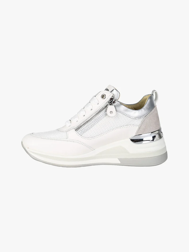 Sneakers donna in pelle con zeppa - bianco