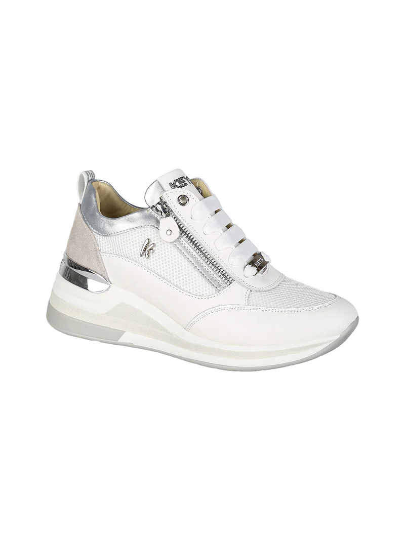 Sneakers donna in pelle con zeppa - bianco