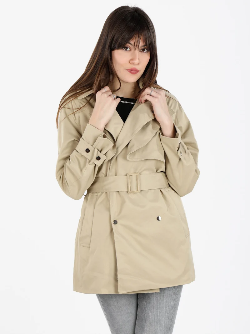 Trench donna con chiusura a doppiopetto e cintura - khaki