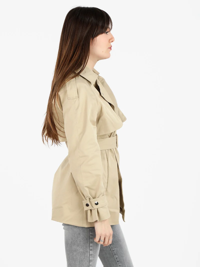 Trench donna con chiusura a doppiopetto e cintura - khaki