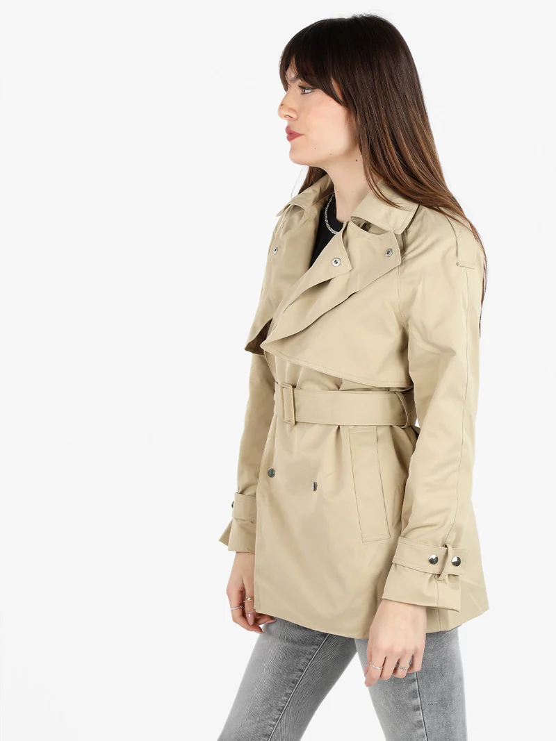 Trench donna con chiusura a doppiopetto e cintura - khaki