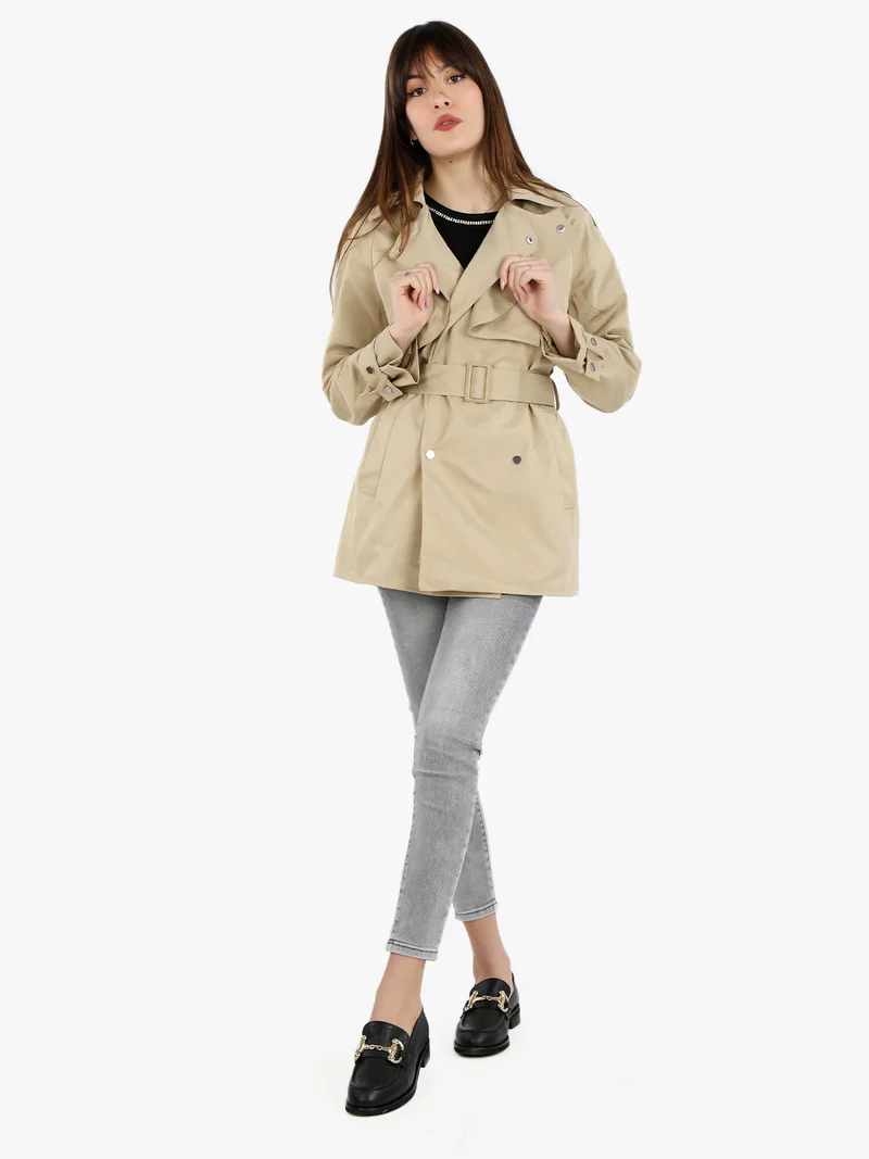 Trench donna con chiusura a doppiopetto e cintura - khaki