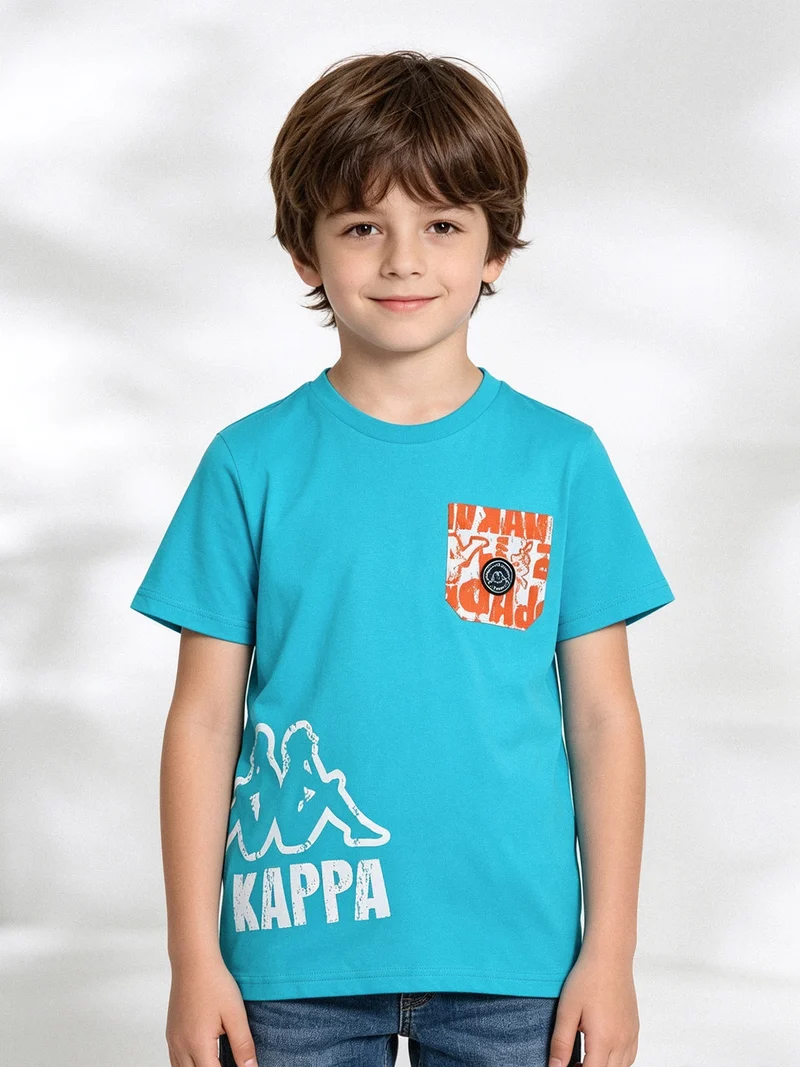 T-shirt da ragazzo in cotone con taschino e logo - turchese