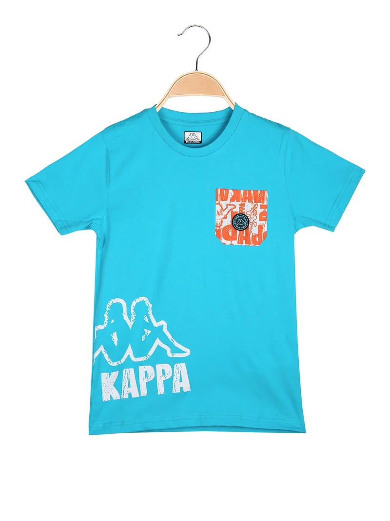 T-shirt da ragazzo in cotone con taschino e logo - turchese