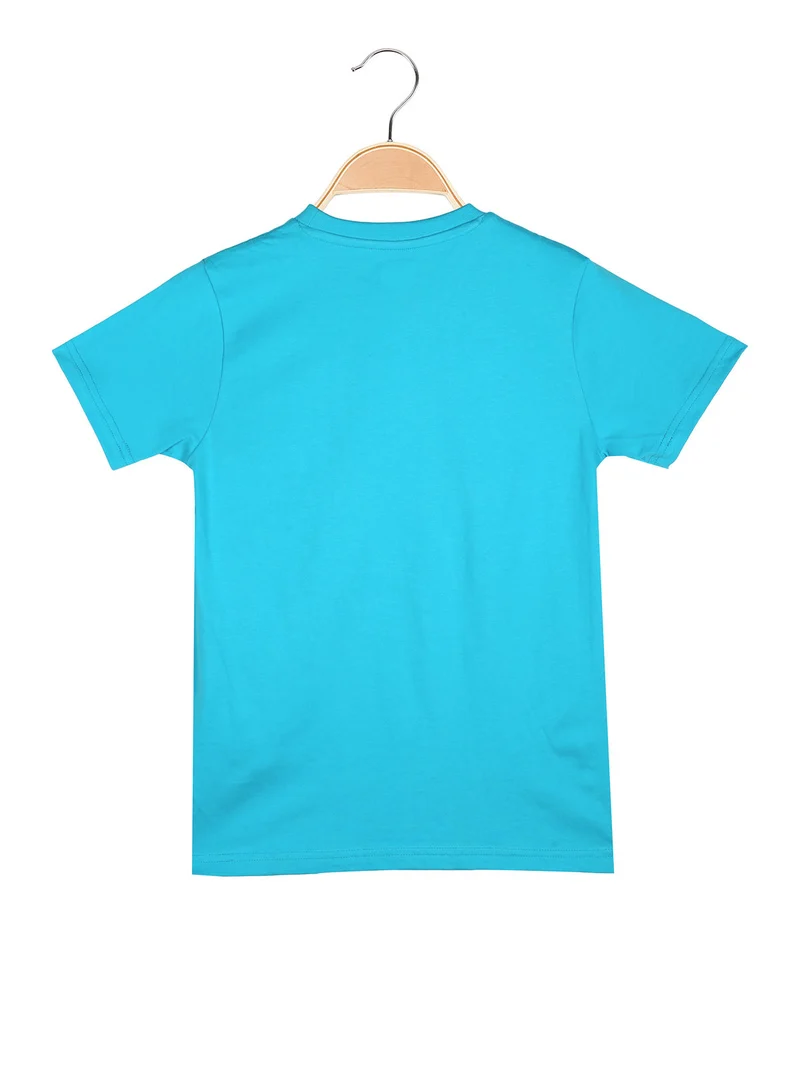 T-shirt da ragazzo in cotone con taschino e logo - turchese