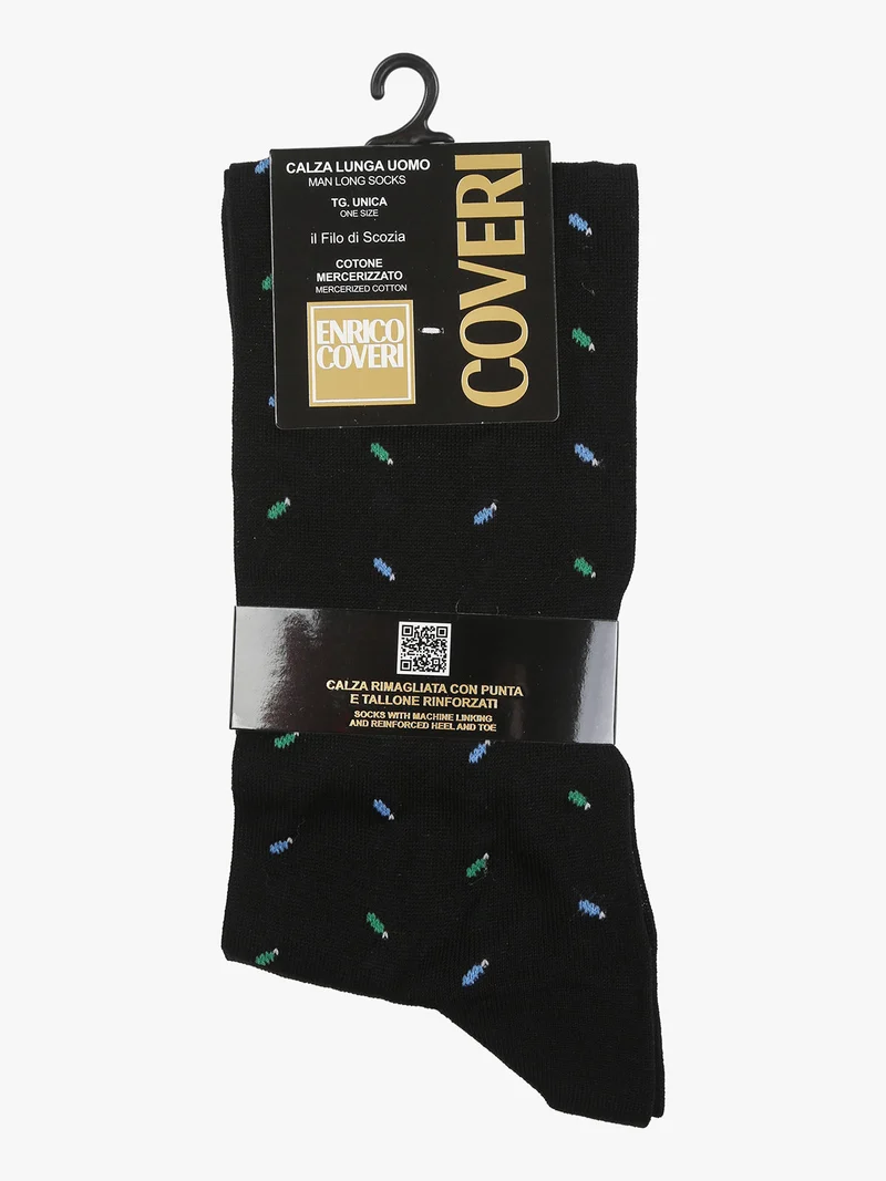 Calze lunghe da uomo in filo di scozia con stampe - nero