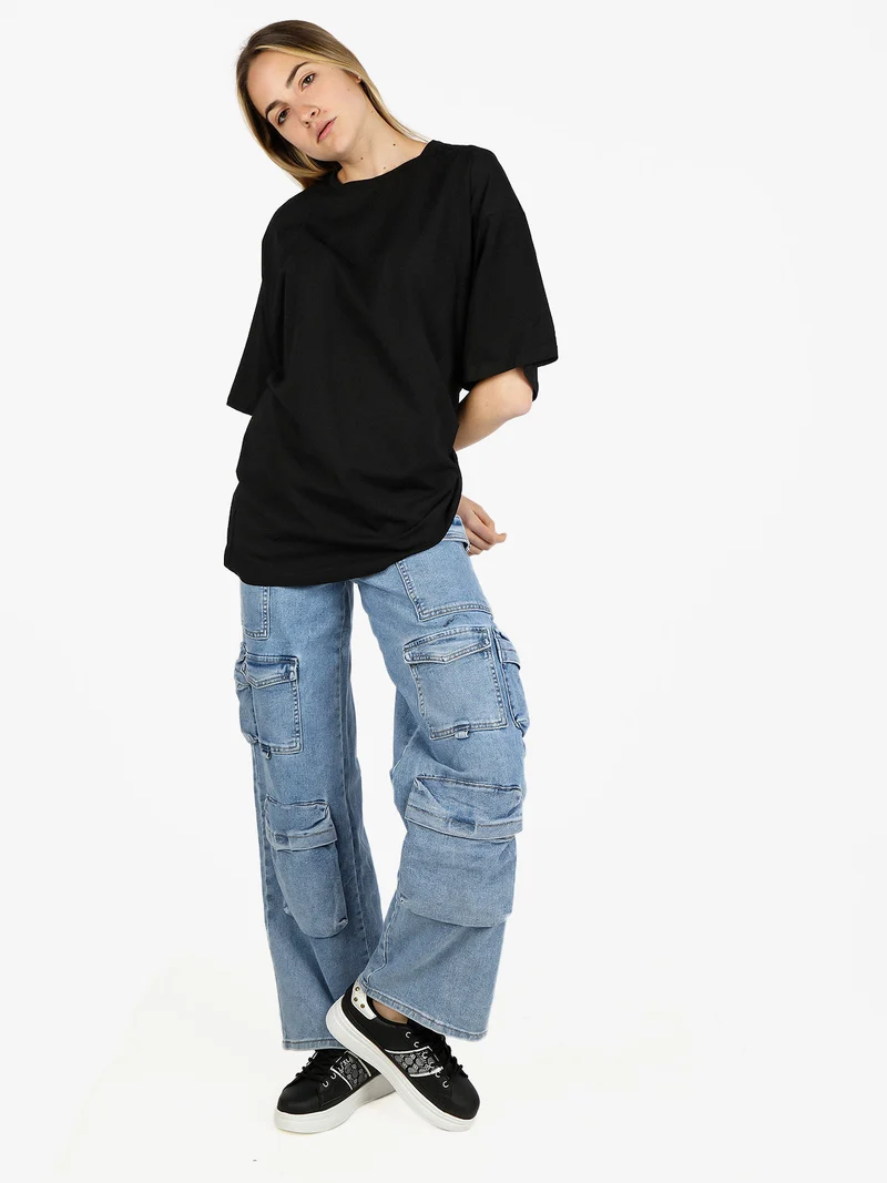 T-shirt donna oversize tinta unita - nero