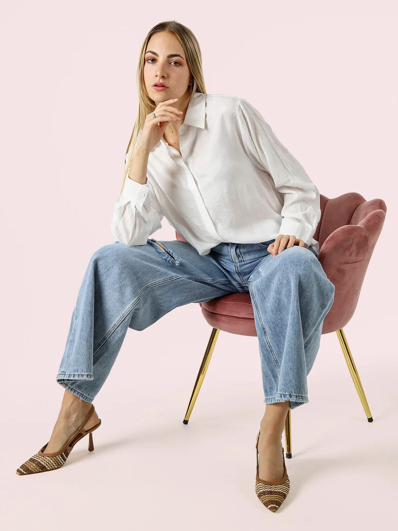 Camicia donna oversize a maniche lunghe in misto cotone - bianco