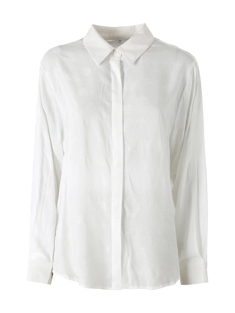 Camicia donna oversize a maniche lunghe in misto cotone - bianco
