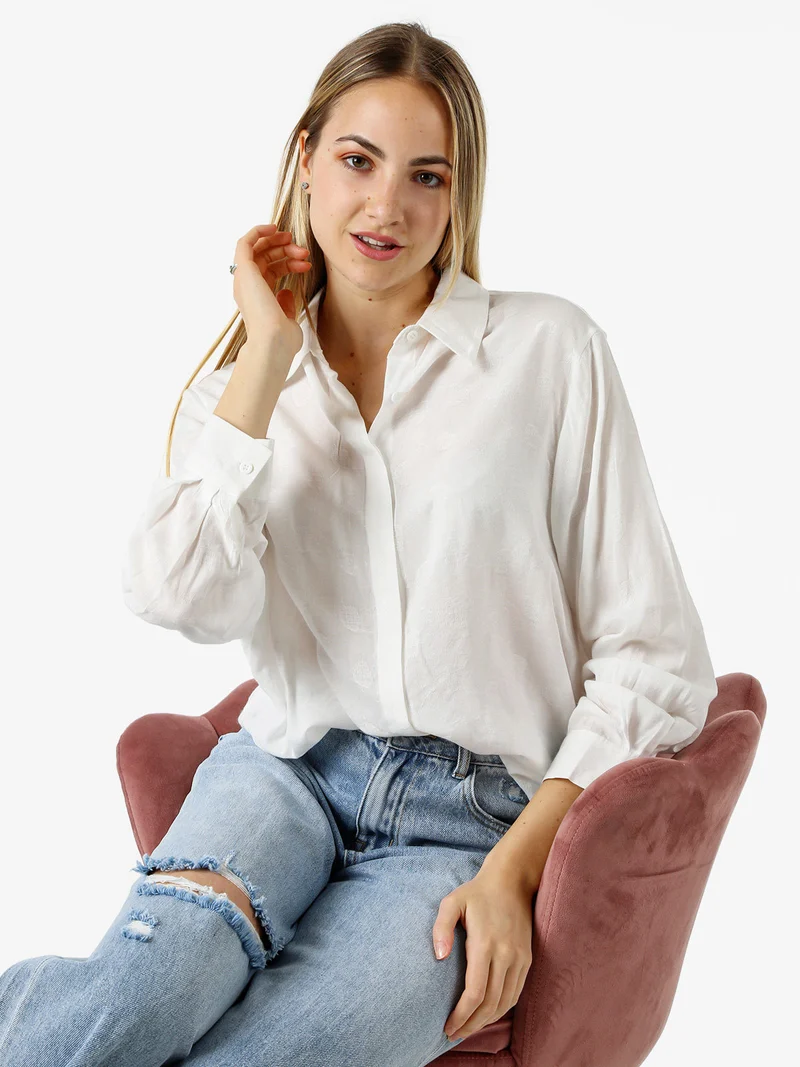 Camicia donna oversize a maniche lunghe in misto cotone - bianco